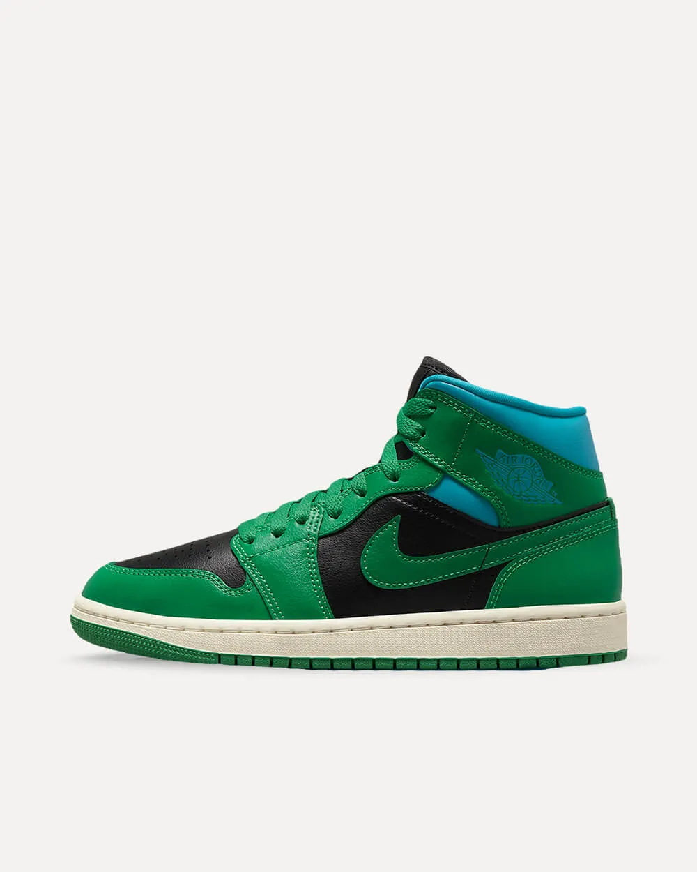 Nike Air Jordan 1 Mid Black / Lucky Green / Aquatone / Sail BQ6472-033 sneaker