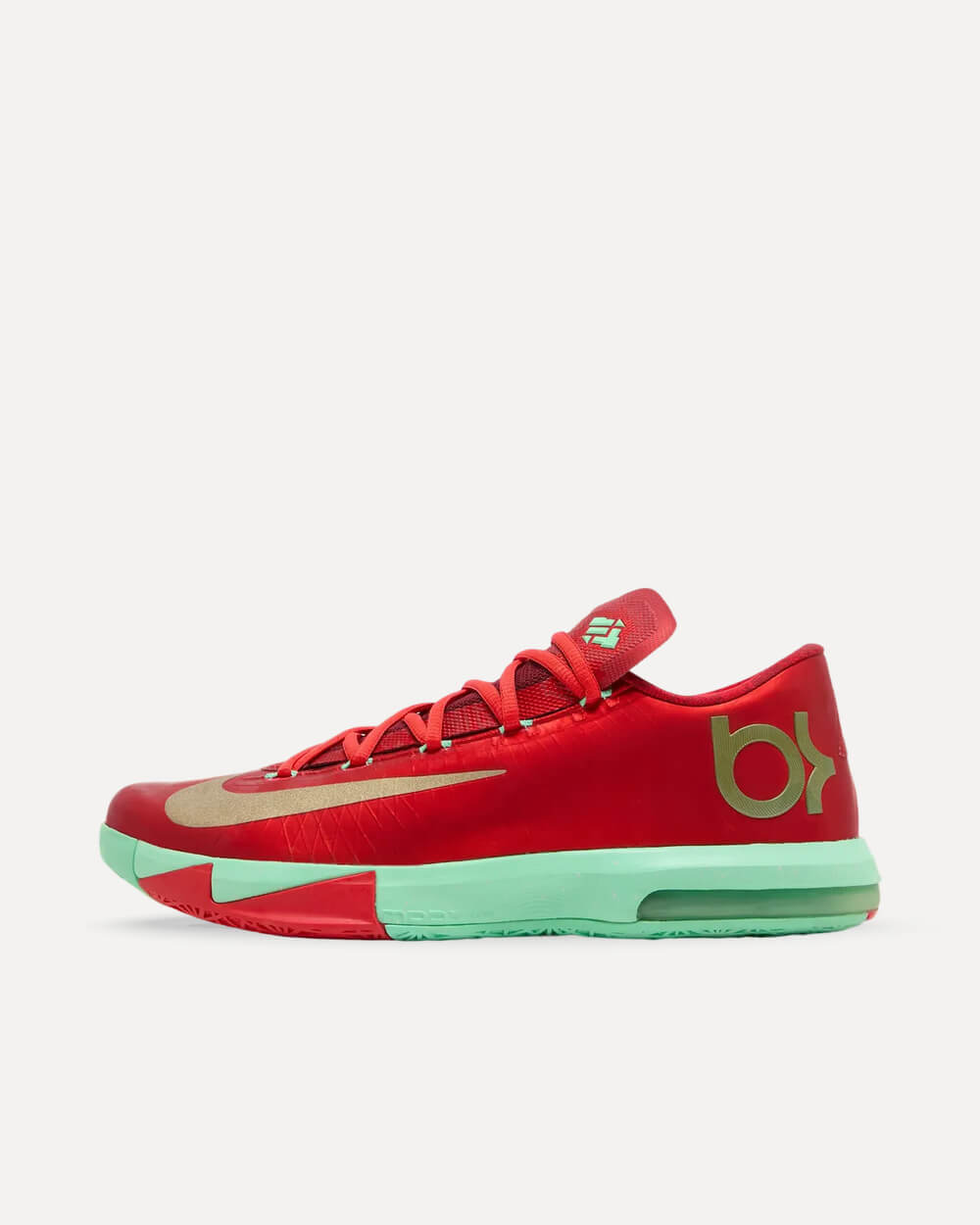 Nike KD 6 „Christmas“ Light Crimson/Metallic Gold-Green Glow IQ0145-600 sneaker
